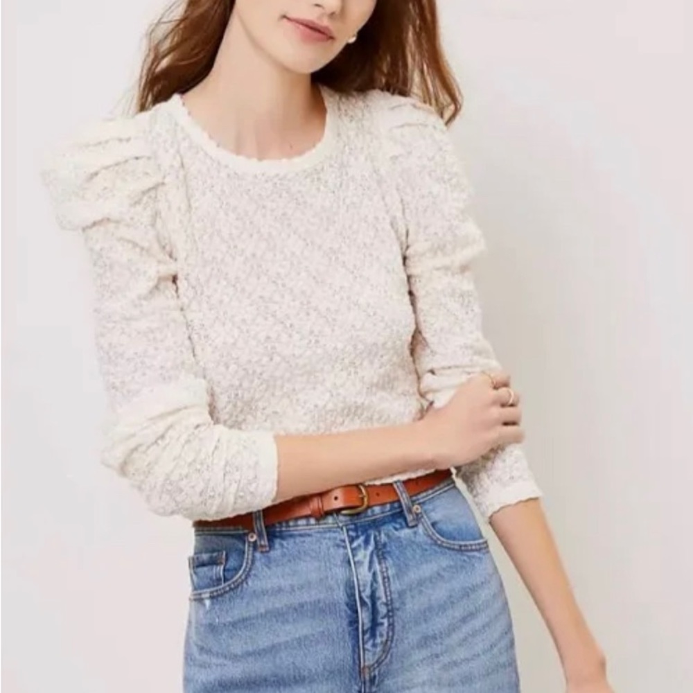Loft Tops Loft Floral Lace Pleated Puff Sleeve Top Size M